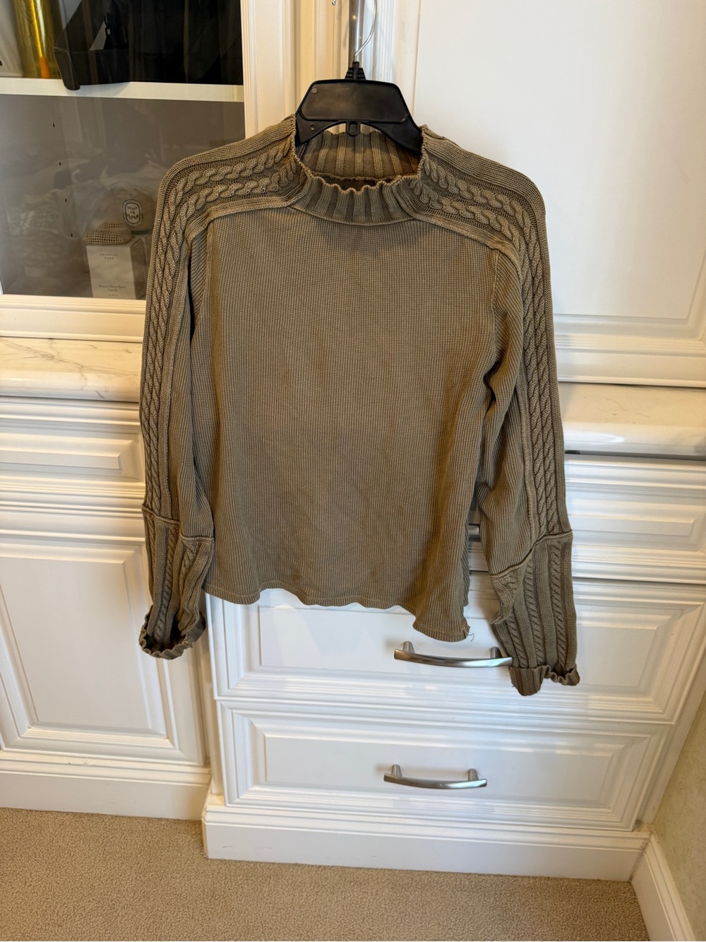 We The Free Olive Cable-Detail Mock Neck Sweater